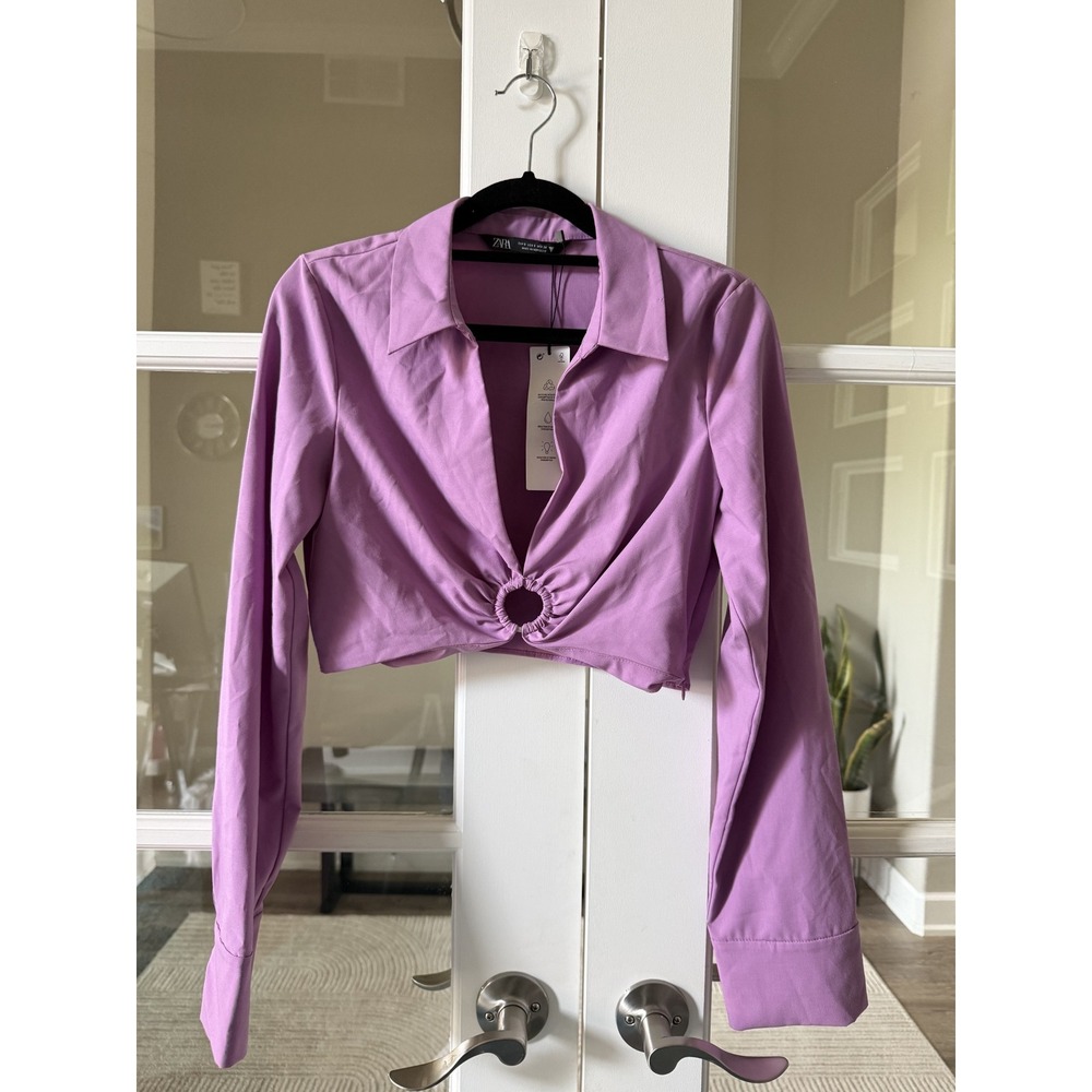 Zara Purple Ring Detail Long Sleeve Crop Top Blouse Small 2035/632